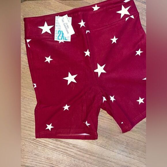 LuLaRoe 2XL Biker Shorts • Americana Collection • Red With White Stars • NWT - Picture 2 of 12